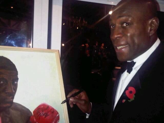 frank bruno signing portrait painting by kathryn sassall