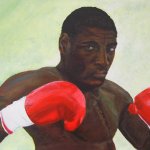 acrylic painting of Frank Bruno charity raffle