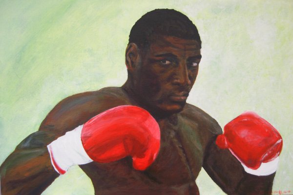 acrylic painting of Frank Bruno charity raffle