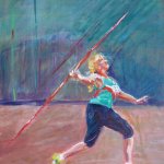 acrylic painting of a javelin thrower