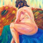 acrylic painting of female nude with left side to viewer