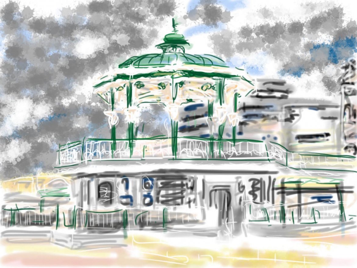 ipad sketch of Brighton Bandstand grey clouds behind