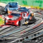 an ipad sketch of holden and other touring cars on a corner