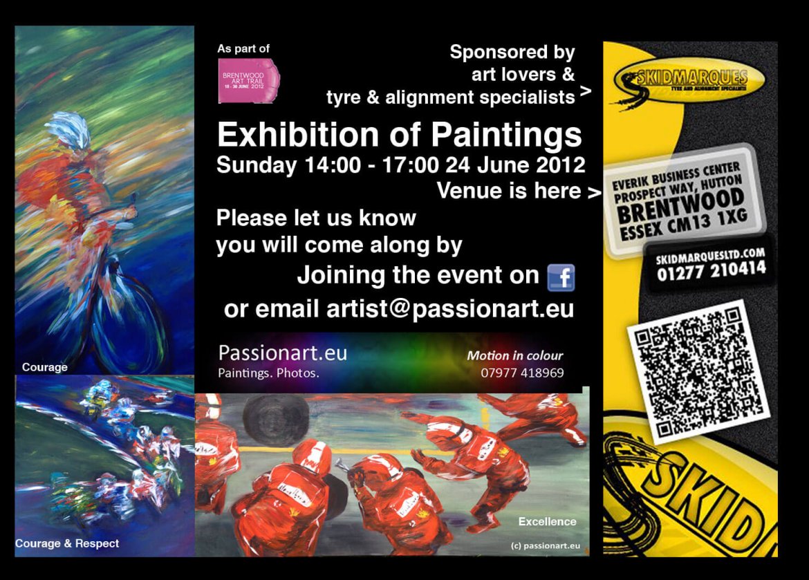 photo of an art exhibition invite in 2010 Motorsport paintings