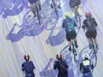 print of painting of cyclists shadows overhead tour de yorkshire