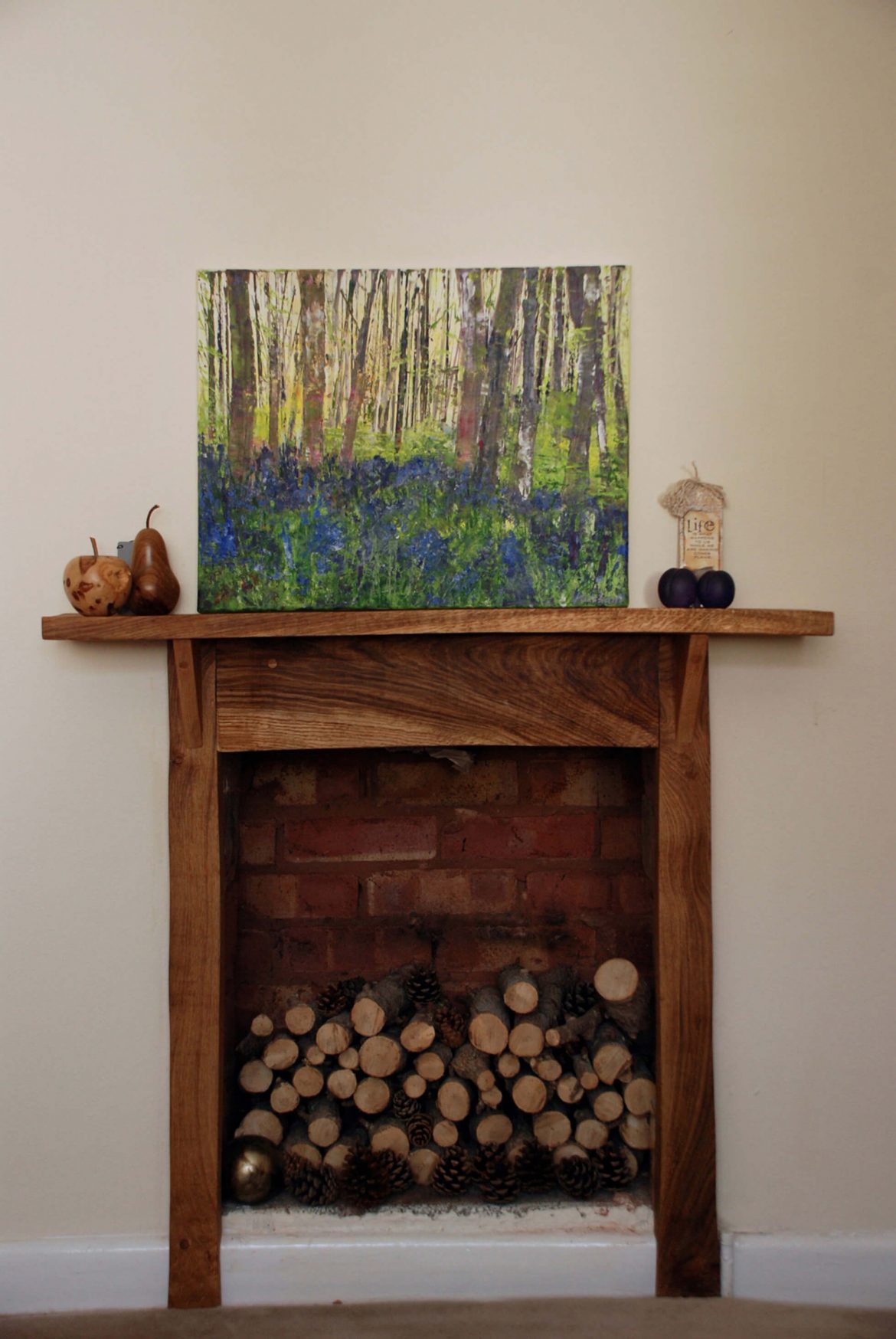 acrylic painting of a bluebell wood