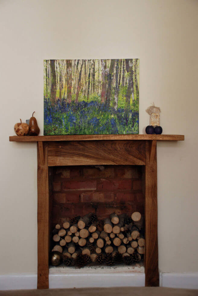 acrylic painting of a bluebell wood SOLD