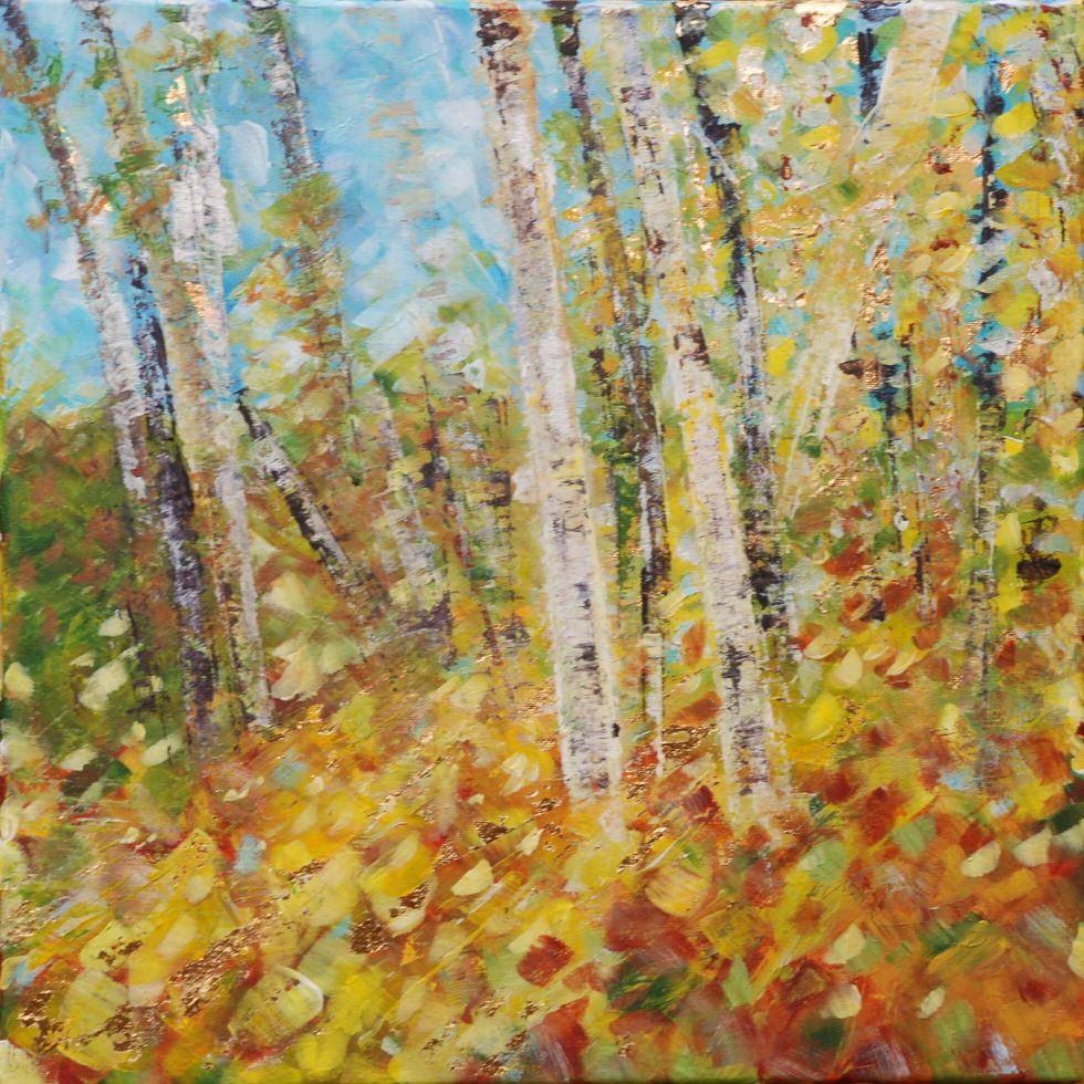 acrylic painting of trees in autumn light