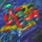 acyrlic painting of BSB rider Lavery in Swan Yamaha colours