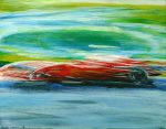 impressionist painting of a ferrari at first corner sepang malaysia