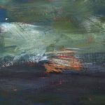 impressionist acrylic painting detail of a boat on lake michigan in a storm