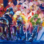 PRINT of an acrylic painting of mark cavendish crashing in harrogate at tour de france 2014