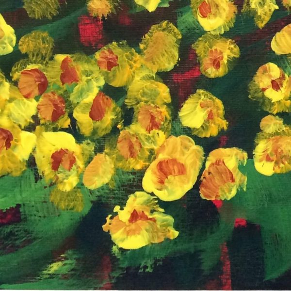 impressionistic painting of sunflowers detail of a painting