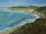 PAINTING - Acrylic on canvas of a sea bay and clifs at mortehoe devon